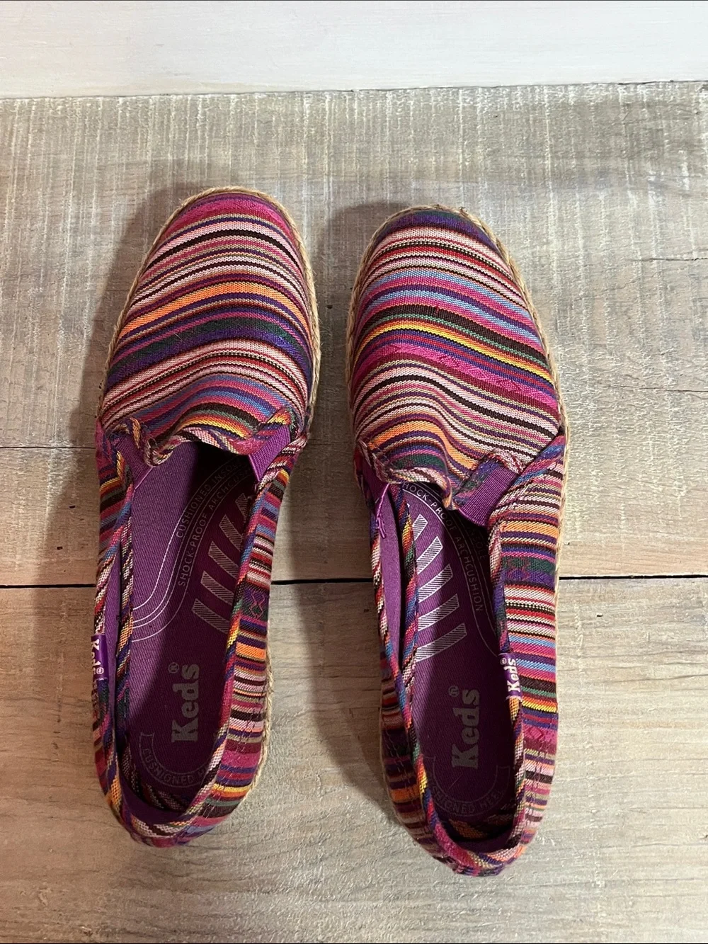 Keds Y2 K Pink Multicolor Striped Espadrille Slip-On Sz 7.5